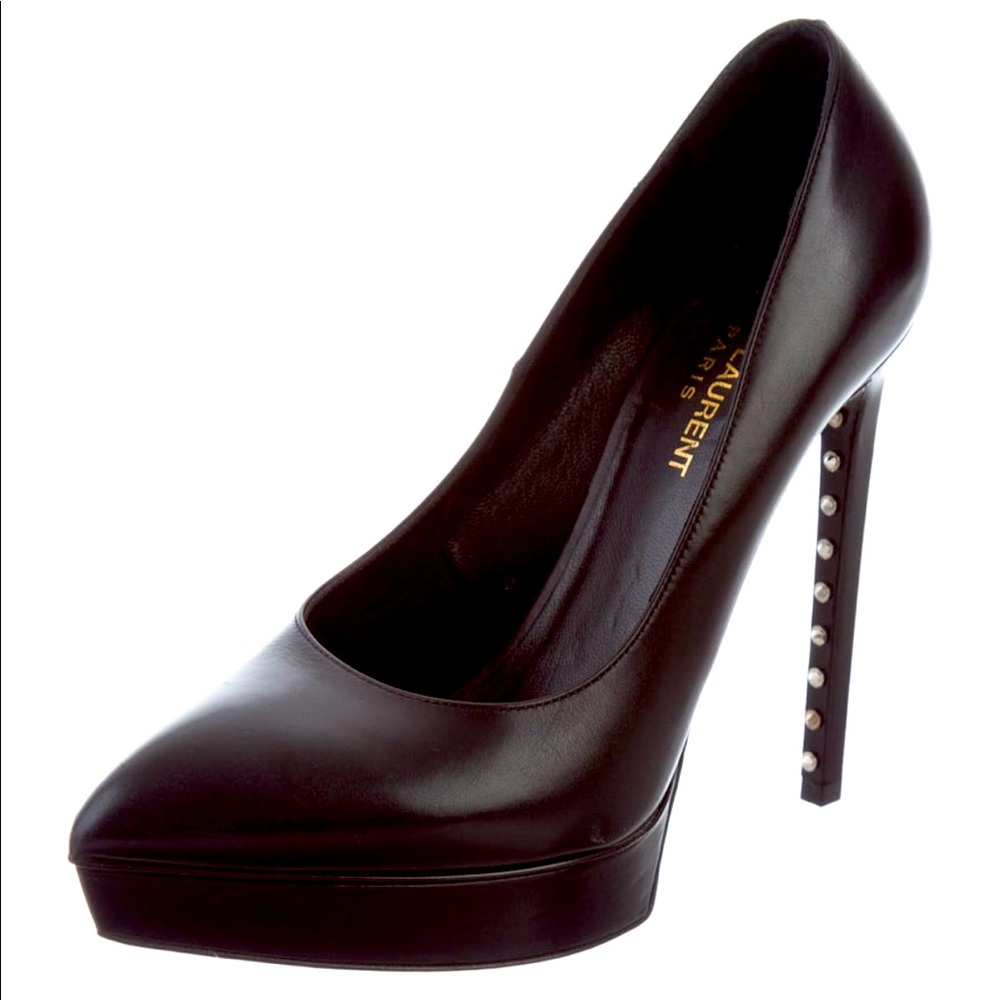 Saint Laurent black leather studded stilettos. Size 8 | IT 38